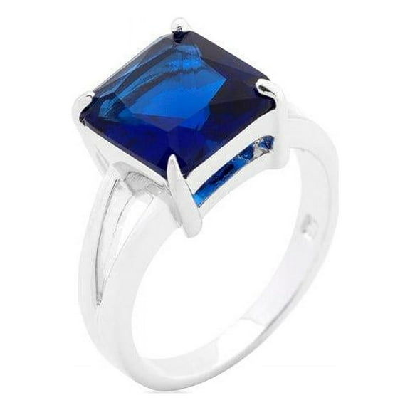 Precious Stars  Precious Stars Silvertone Princess-Cut Sapphire Blue Cubic Zirconia Ring