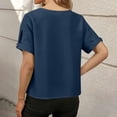 thumbnail image 4 of LEKWK Womens Linen Shirt Button Tab Sleeve Basic Tees Round Neck Casual Tops Solid Design Shoulder Detail Daily Work Wear, 4 of 9