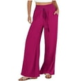 thumbnail image 2 of Wide Leg Linen Pants For Women - Elastic Drawstring Waist, Loose Casual, Summer Beach Wear, Polyester, 2 of 5