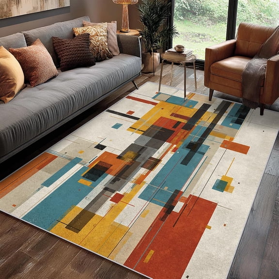 Modern Abstract Geometric Area Rugs, Contemporary Pattern Carpet, Washable Non Slip Low Pile Soft Rug for Living Room Bedroom Home Office Decor Mat 2x3ft
