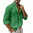 thumbnail image 4 of Purcolt Men's Linen Henley Shirt Long Sleeve Stand Collar Button Beach Summer Top for Vacation Resort Daily Wear Solid Work Business Casual Tops, 4 of 8
