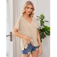 thumbnail image 2 of JYLFC Women's Casual V-Neck Short Sleeve T-Shirt Solid Loose Fit Basic Tee Top Going Out Basic Summer Blouse, Khaki L, 2 of 7