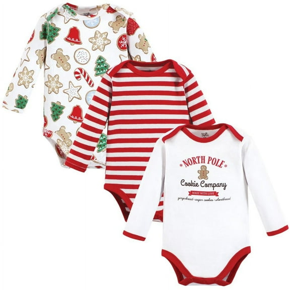 Touched by Nature Organic Cotton Long-Sleeve Bodysuits, Christmas Cookies, 0-3 Months