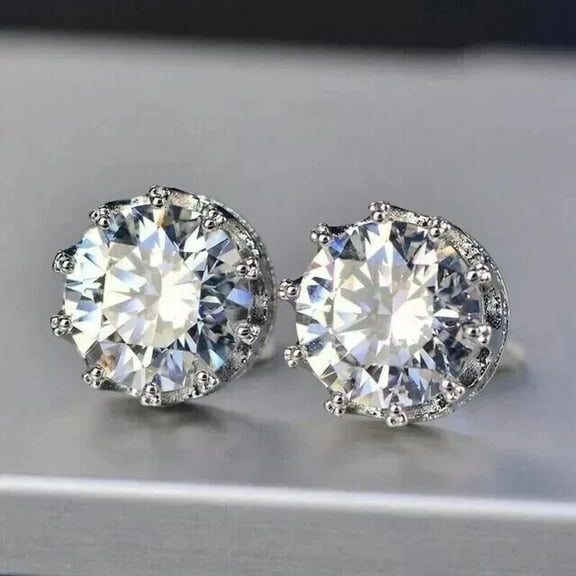 2Ct Round Cut Lab Created Diamond Solitaire Stud Earrings 14K White Gold Plated Silver