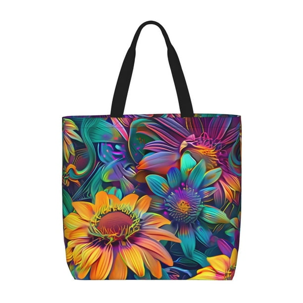 Balery Psychedelic Sunflowers Bolsa de Mano para Mujeres con Cremallera, Bolsa de Gimnasio con Compartimentos, Bolsa para Laptop, Bolsa para Trabajo