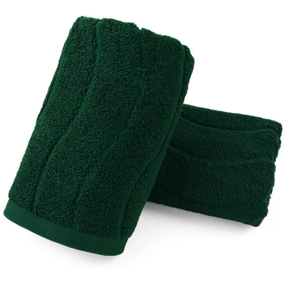 2-Piece Hand Towels Set in Forest Green, Wavy Striped Jacquard Towels for Bathroom Kitchen Gifts (13x29 Inches, 100% Cotton)