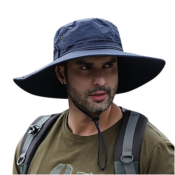 Jessboyy Sun Hats for Men UV Protection Breathable Bucket Hat Wide Brim Sun Hats for Work Summer Hiking Outdoor Gardening Navy