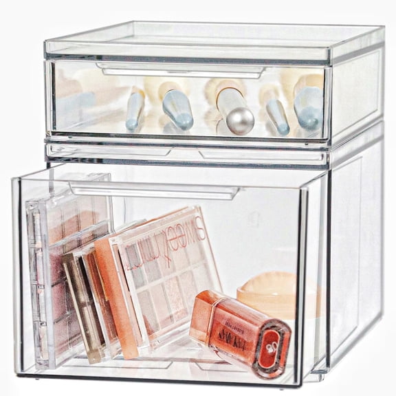 Sxpopstore Set of 2 Stackable Storage Drawers - 6.7" Clear Plastic Drawer Storage, Acrylic Makeup Organizer Clear