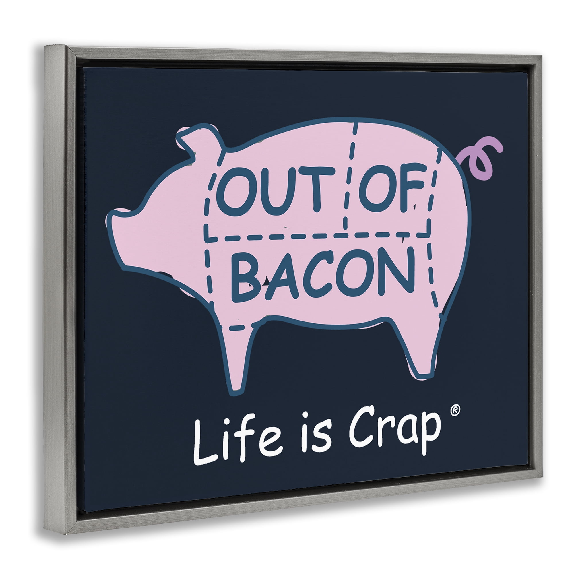 Stupell Industries Funny Out Of Bacon Novelty & Humor Painting Gray Floater Framed Canvas Art Print Wall Art, 21 x 17