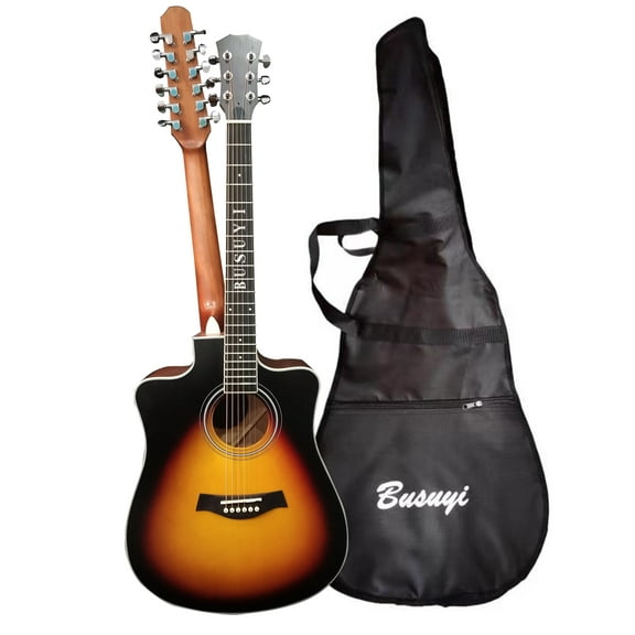 12 String Acoustic / 6 String Acoustic, Double Sided, Dreadnought, Travel, Busuyi Guitar, (Sunset) All Levels