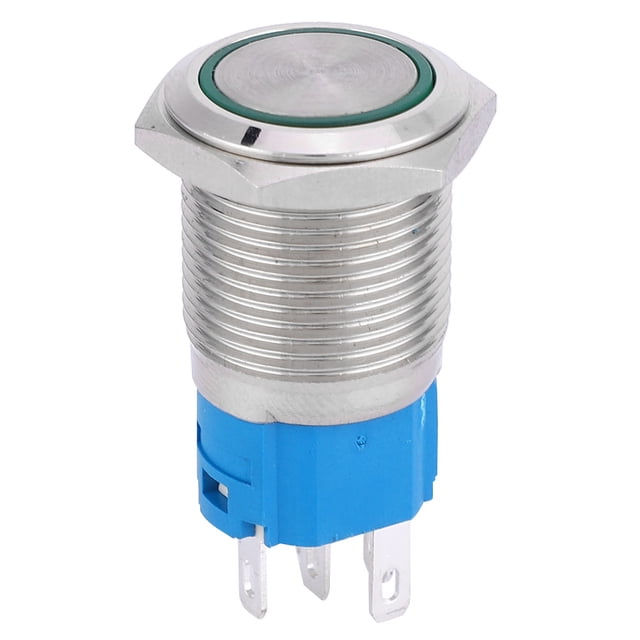 16mm LED Self Reset 1NO 1NC Metal Push Button Switch for Car Modification(Green Light 12V)