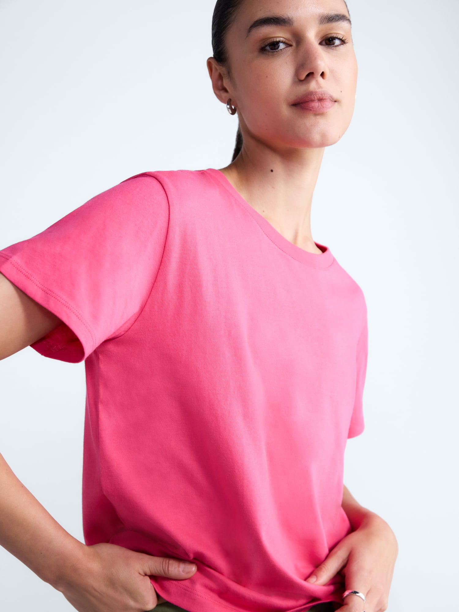 Free Assembly Women's and Women's Plus Cotton Cropped Boxy Tee with Short Sleeves, Sizes XS-4X