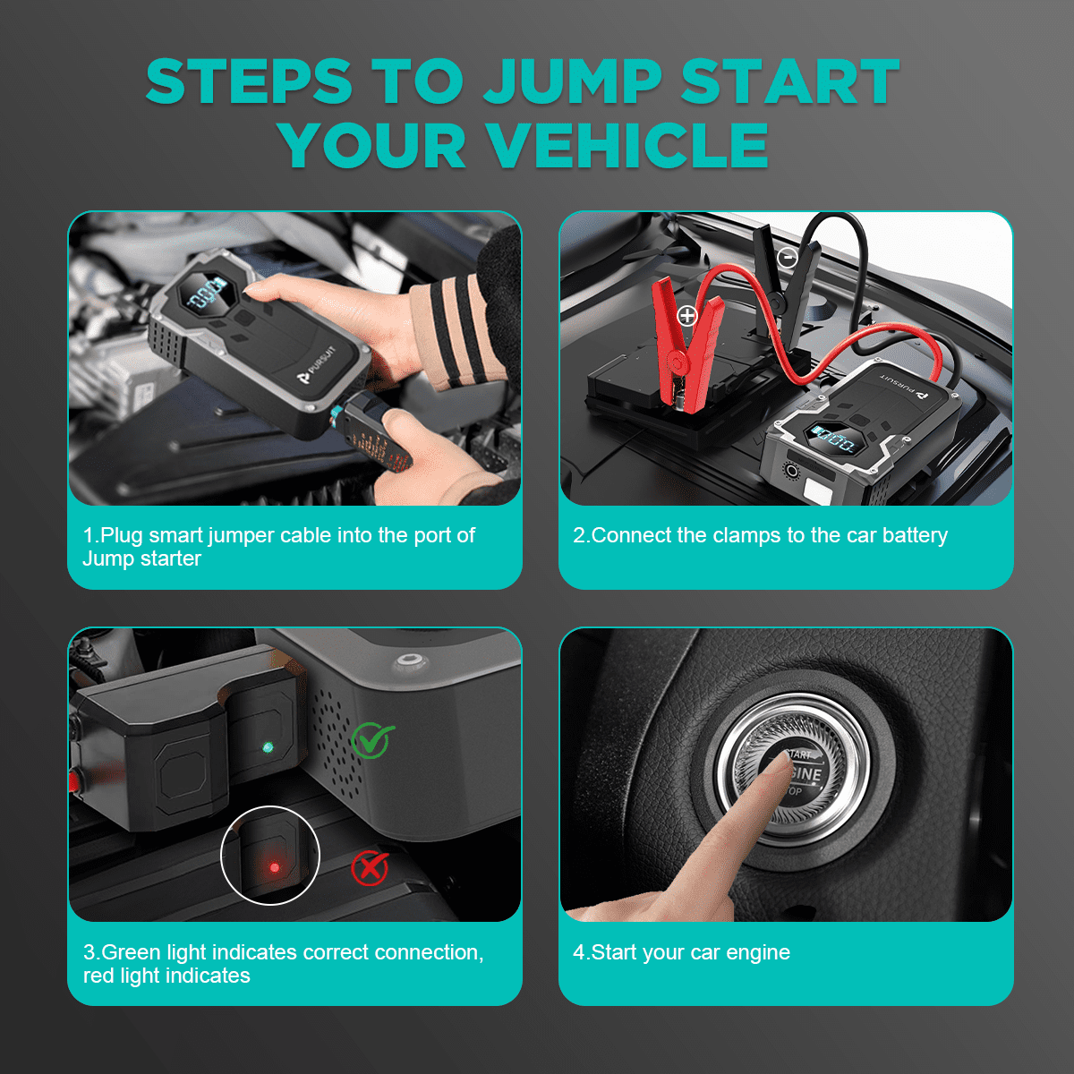 Pursuit 94000mAh Car Jump Starter with Air Compressor, 150PSI Portable Car Battery Jump Pack(8.0L Gas/3L Diesel) with Digital Tire Inflator, 12V Jump Box Car Booster Power Bank with LED Light
