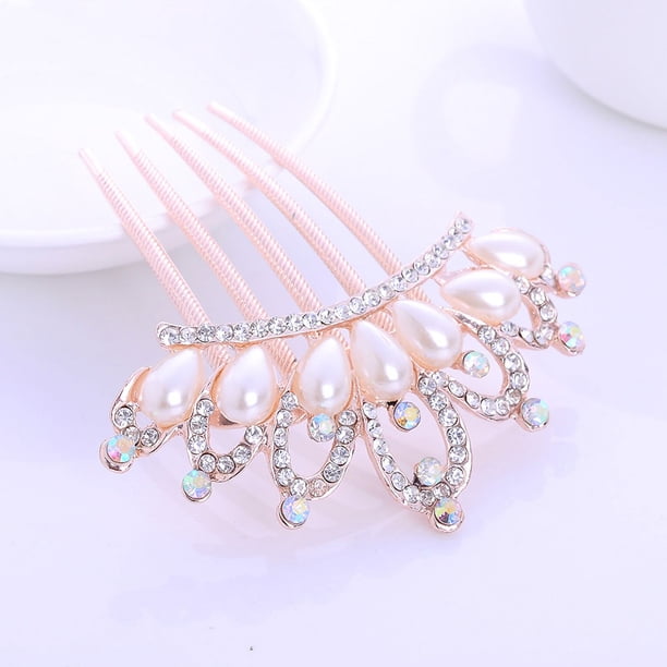 Peine vintage con cinco dientes de diamantes de imitación y flores, accesorio para el cabello, lazo, peineta de perlas, joyería, tocado de aleación, placa, horquilla