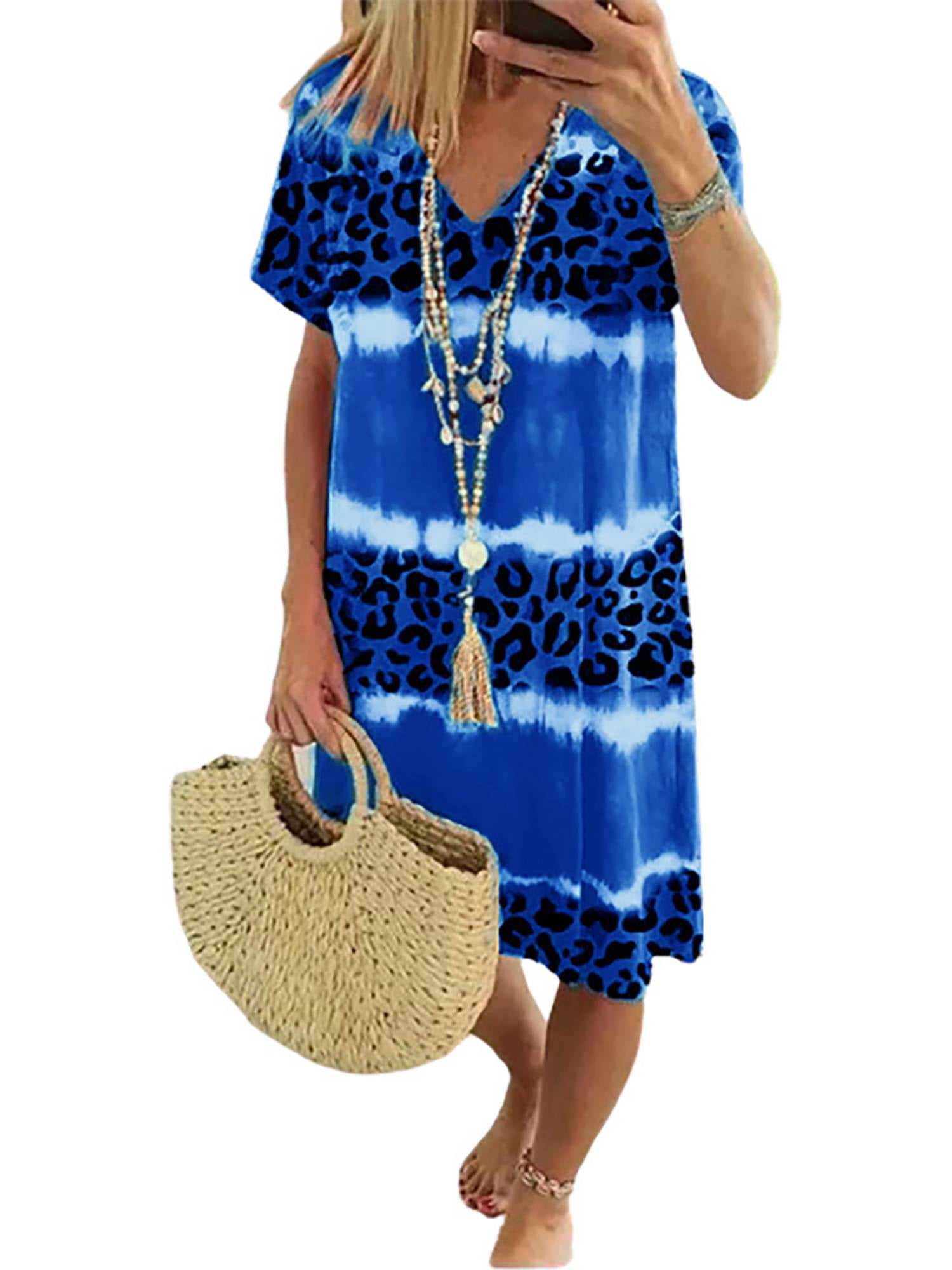 LAPA Women Plus Size Summer Tie Dye Print Mini Dress Casual Beach Loose ...