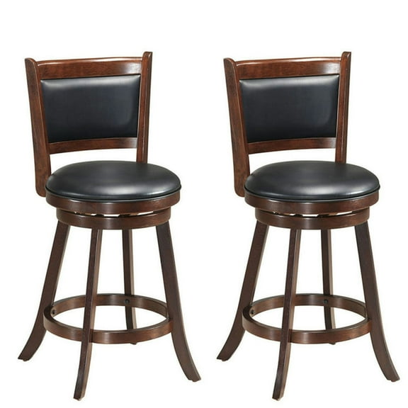 Spaco 2 Pieces 24 Inch Swivel Counter Stool Dining Chair Upholstered Seat-Brown, Bar Height Stools, Counter Height Bar Stools for Kitchen, Dining Room