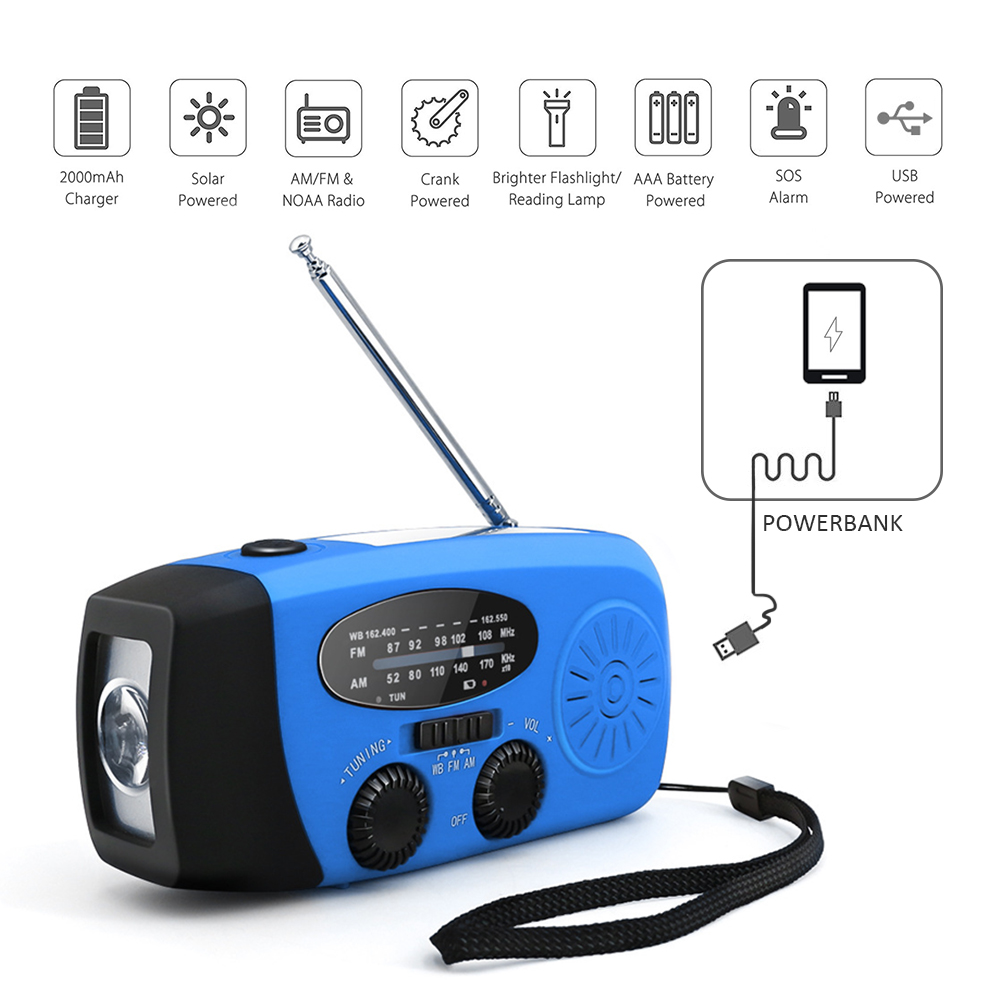 Hand Crank Radio Flashlight 2000mAh Solar Power Bank ...