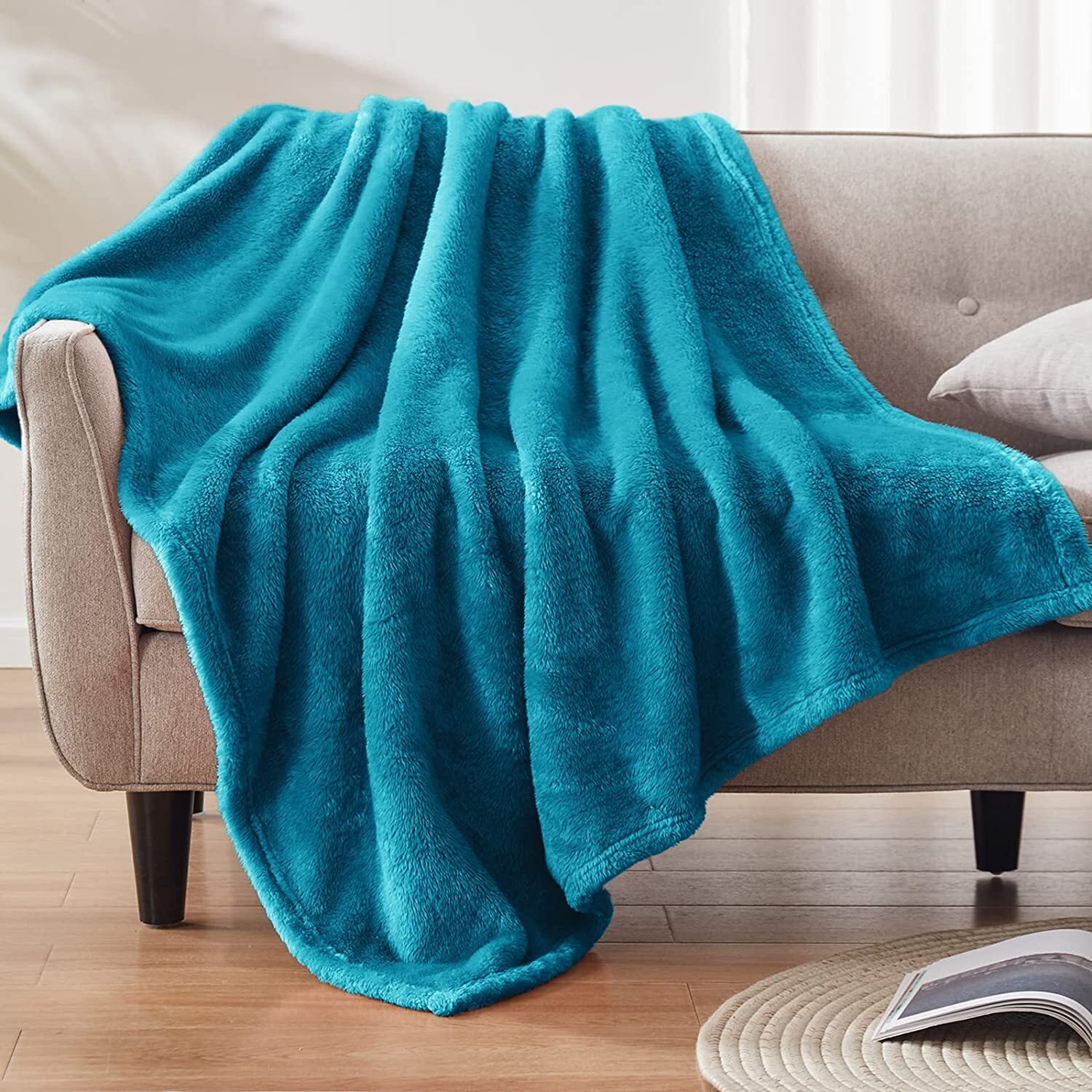 Whale Flotilla Fuzzy Faux Fur Throw Blanket for Couch, Soft Warm Fluffy