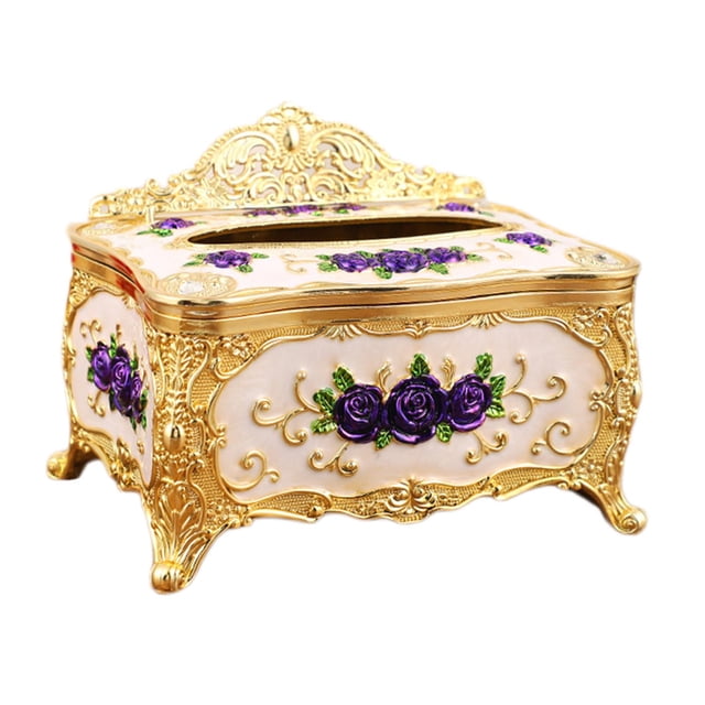 Elegante soporte para caja de pañuelos, dispensador Rectangular, organizador de cubierta de caja de papel de pañuelos faciales para , , Oro Púrpura Gloria Cubierta de papel de seda