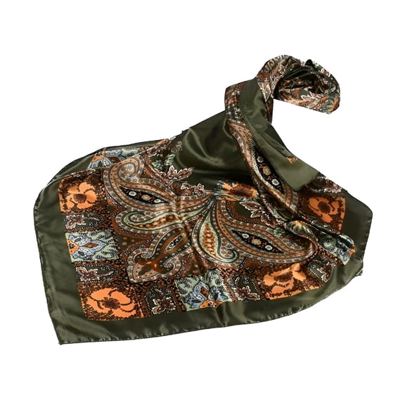 TELOLY Women's Bandana Square Scarves Wrap Vintage Fall Scarf Satin Summer Thin Hair Smooth Winter Boho Army Green One Size