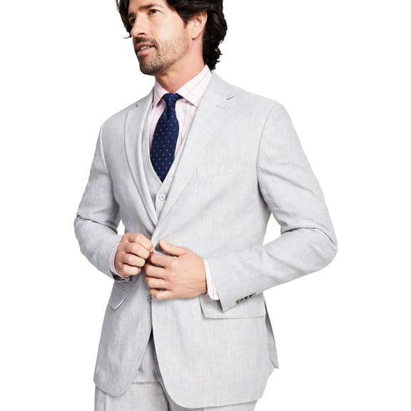 Michael Kors Mens Stretch Wool-Blend Two Button Blazer Jacket, Grey, 44 Regular