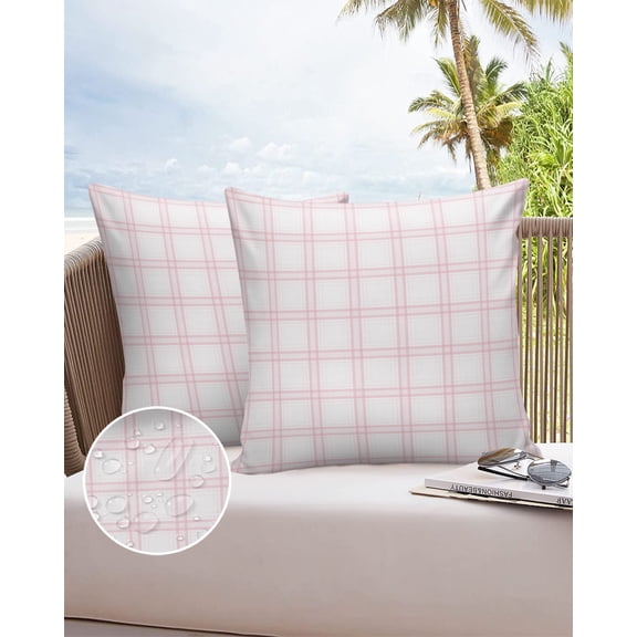 Outdoor Throw Pillow Cover Pink Buffalo Lattice Farmhouse Waterproof Cushion Covers 2 Pack Rural Farm Check Pillow Cases Home Decoration for Patio Garden Couch Sofa