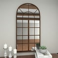 DecMode 24" x 48" Brown Window Pane Inspired Wall Mirror with Arched