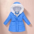 thumbnail image 2 of HNMKIU Long Sleeve Hooded Girls Jacket with Trim Warm Zip Up Coat for Cold Weather Girls Slim Fit Outerwear & Cozy Winter Coats for Girls Z01_Blue,140, 2 of 3