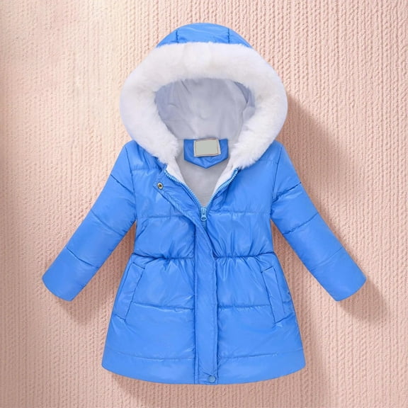 Teen Girls Winter Coats Hooded Puffer Jacket Blue Puffer Jacket Zipper Long Sleeve Thicken Waterproof Jacket Kids Jacket for Girls 11-12 Years