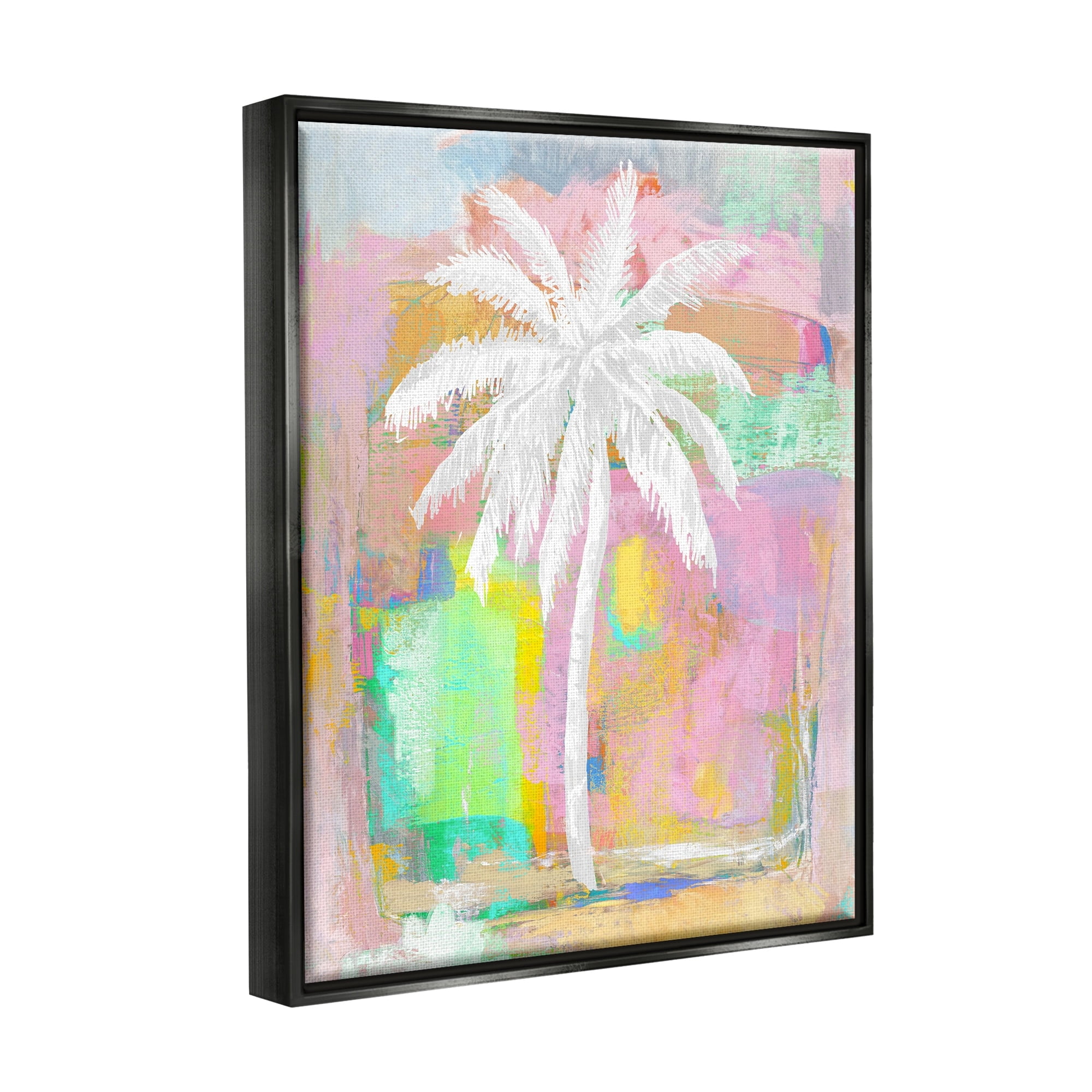 Stupell Industries Pastel Palm Tree Tropical Layered Brush Strokes Painting Metallic Gold Floating Framed Canvas Print Wall Art, Design by Kristen Dew
