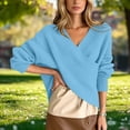 thumbnail image 6 of IUYRTFE Women's Cross V Neck Off Shoulder Knit Sweater Loose Fit Casual Batwing Sleeve Pullover Top, 6 of 6