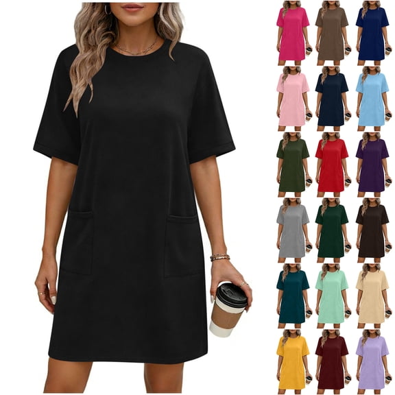 NXMZXB Womens Oversized T Shirt Dress Short Sleeve Crewneck Night Dress Nightshirt Basic Solid Color Summer Nightgowns Casual Beach Vacation Mini Short Dresses with Pockets Green XL
