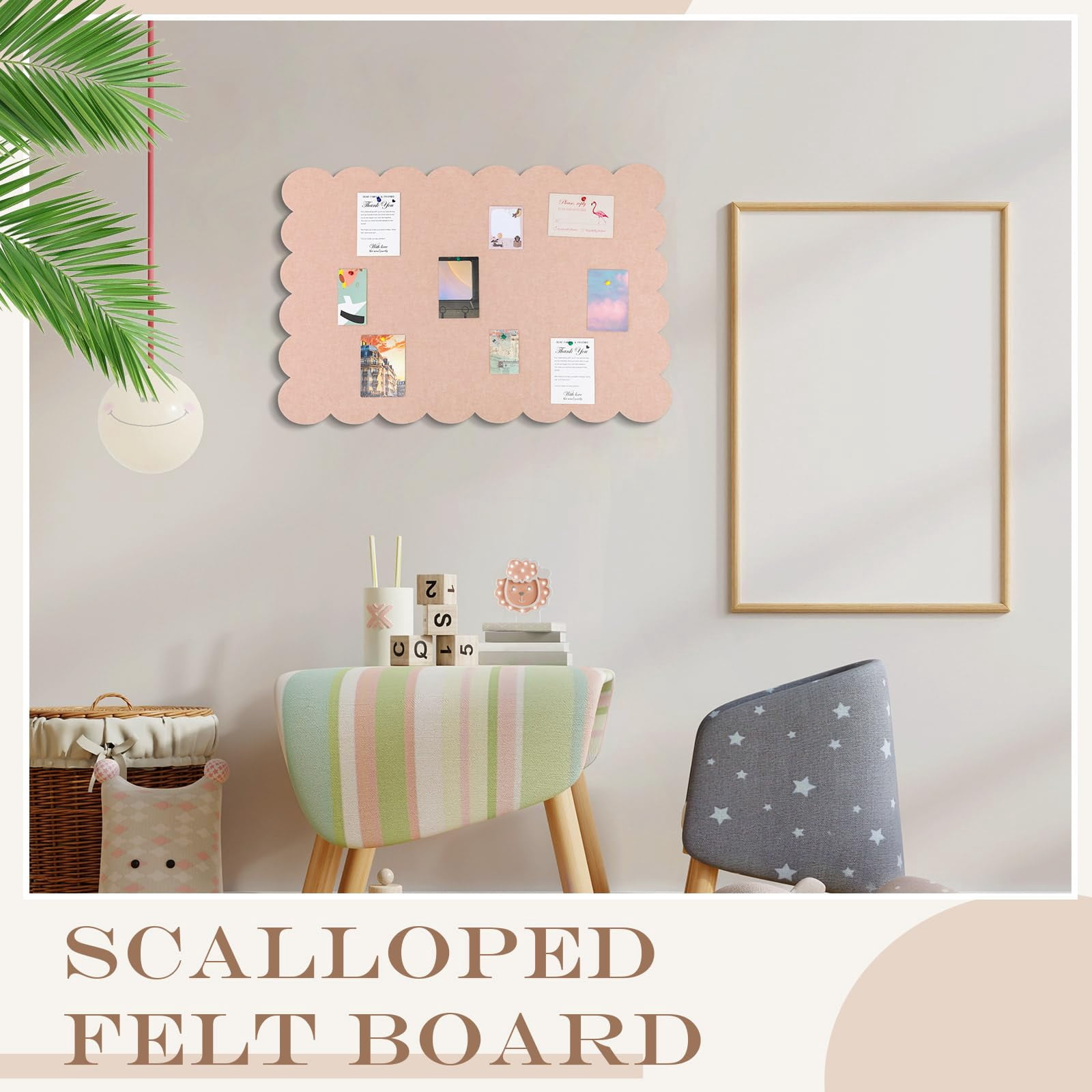 Scalloped Felt Bulletin Board 24 X 18 Inches Foldable Flesh Pink Pin Cork Alternative For Wall  2' 1.5' Trifold Picture Vision Self Adhesive Decorative