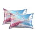 thumbnail image 2 of Haosy Satin Pillowcase for Hair and Skin Standard Cooling Silk Pillow Case with Envelope Closure Pink Peacock Stands on Beach 20"x30", 2 of 9