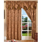 SET OF 2 PENELOPIE CURTAIN PANELS WITH ATTACHED AUSTRIAN VALANCE 84 inches long window, BROWN