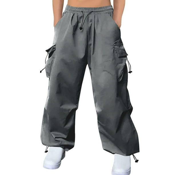 Qulqfy Parachute Pants Men Cargo Big and Tall Gray Baggy Pants