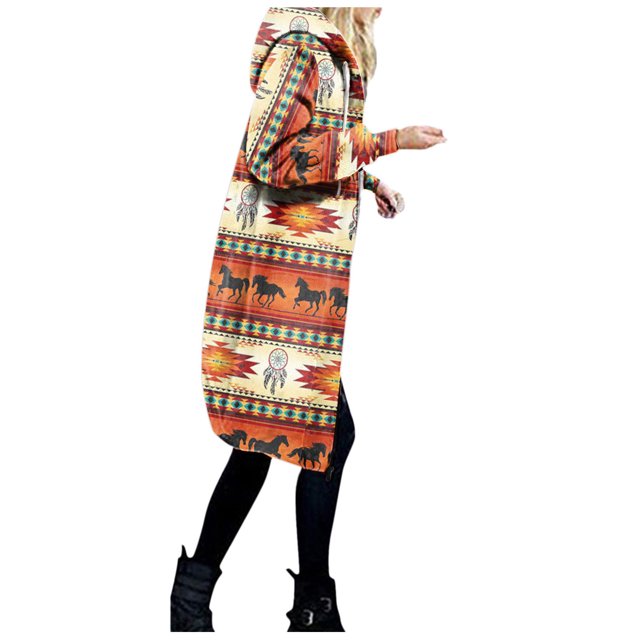 Moda mujer Vintage impreso abrigo chaqueta invierno cremallera manga larga Sudadera con capucha prendas de vestir exteriores Pompotops gfhjh23197