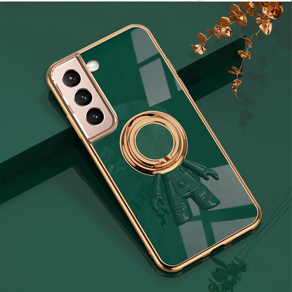Design for Samsung Galaxy S22, Soft TPU Edge Plating 360 Degree Rotation Ring Holder Kickstand Protective Anti-Scratch Cover Magnetic Work with Car for Samsung Galaxy S22, Darkgreen