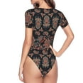 thumbnail image 4 of Fotbe Retro Floral Women's Crew Neck Short Sleeves Bodysuit Tops Round Neck Slim Sleeveless Soft Comfortable Basic-X-Large, 4 of 9