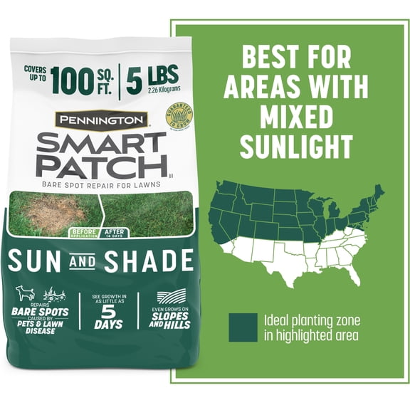 Pennington Smart Patch Sun and Shade, Sun to Partial Shade Grass Seed, 5 lb.
