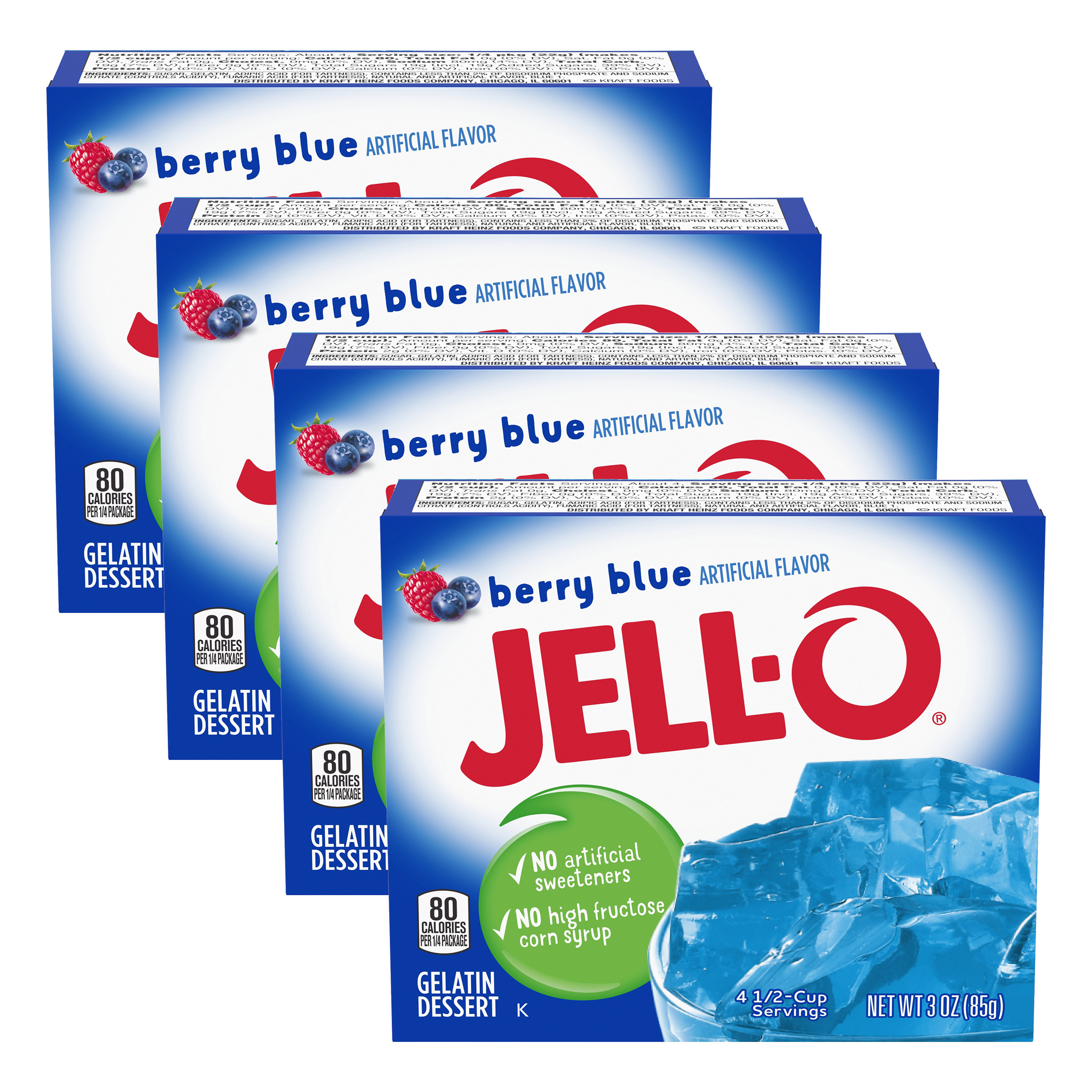 JellO Berry Blue Instant Gelatin Mix, 3 oz Box (Pack4)
