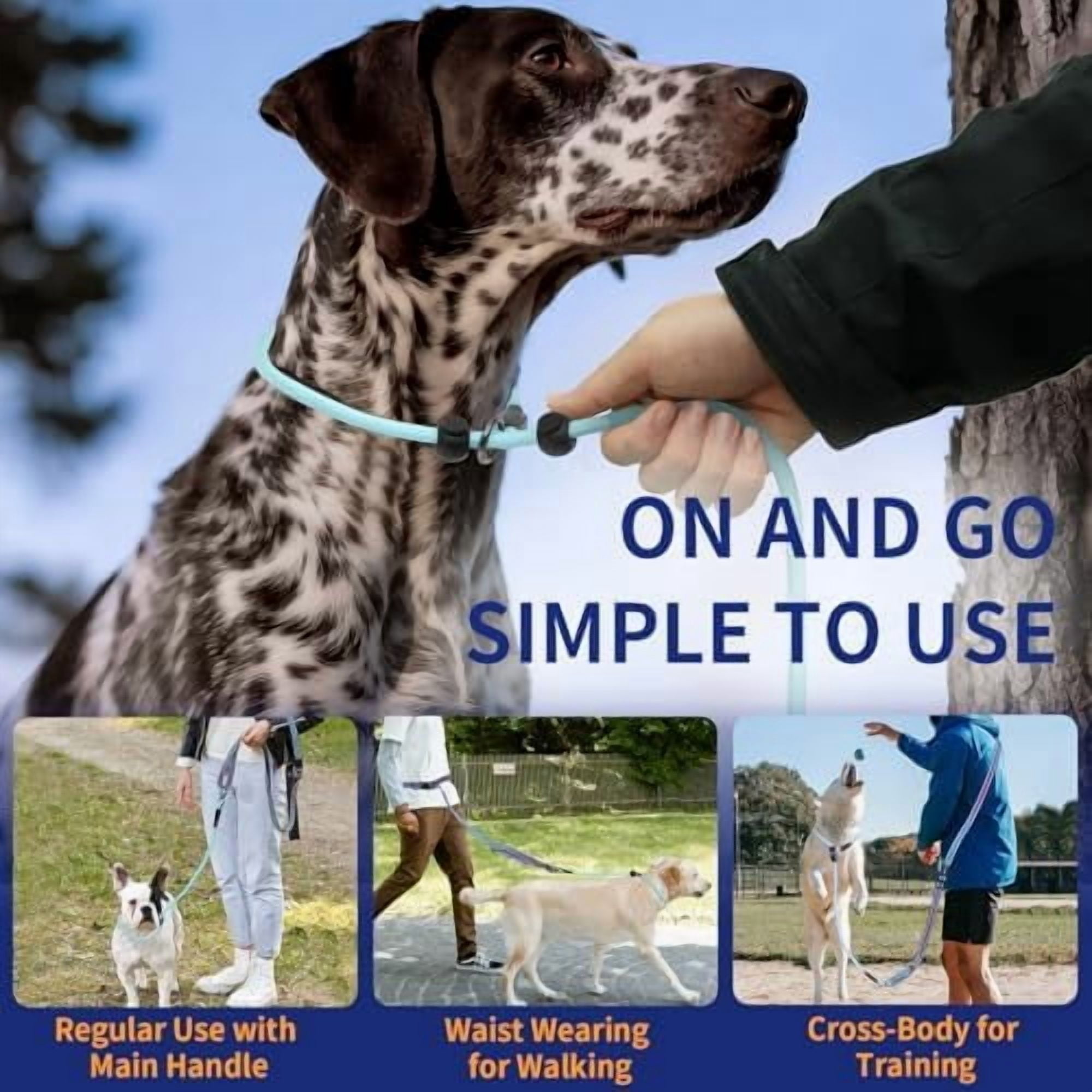 Slip Lead Dog Leash, Hands-Free No Pull Training Leash with Padded Handle for Medium Large Heavy Duty Dogs, Blue Leopard