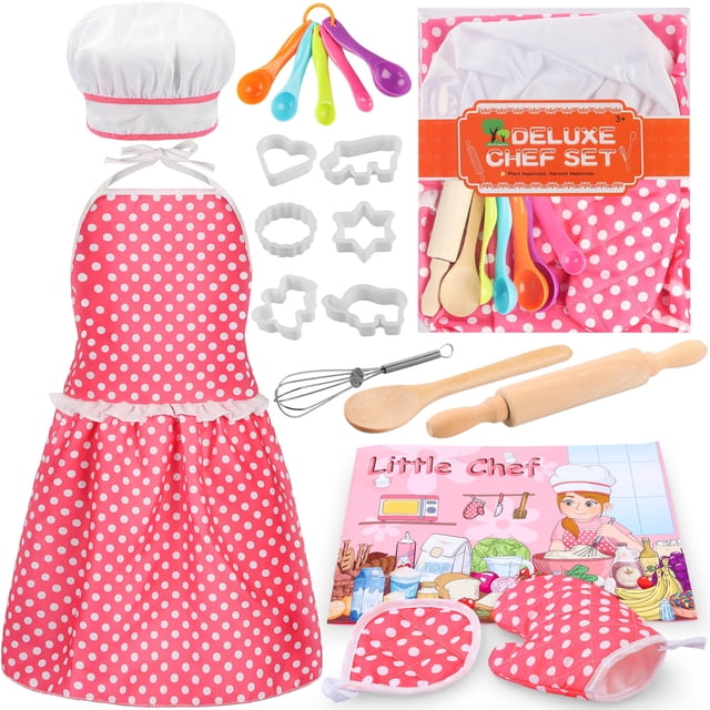 Set de cocina y repostería para niños KKONES, 19 piezas, con disfraz de chef