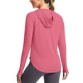 thumbnail image 2 of Women's Sun Protection Hoodie Lightweight Long Sleeve Thumb Cover Top Shirt for Outdoor Fishing Hiking Watermelon Red, 2 of 9