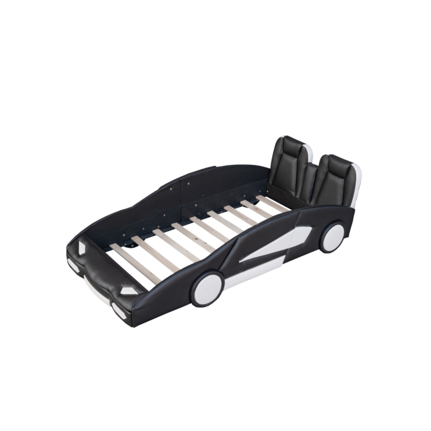 Twin Size Race Car-Shaped Platform Bed with Wheels Black