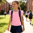 thumbnail image 7 of Toddler Girls Summer Ribbed Tops Ruffle Sleeve Casual Going Out Tee Shirts Cooling Crewneck Pullover Tshirt 6 Years, Pink, 7 of 7