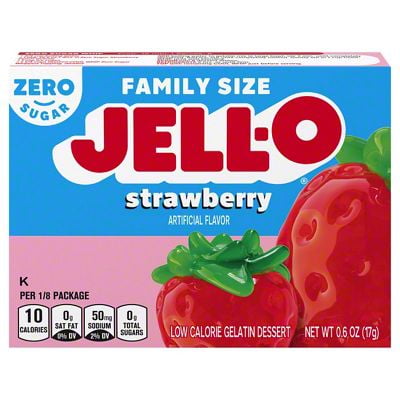 Pack of 2 - Jell-O Zero Sugar Strawberry Gelatin Dessert Mix - Family Size, 0.6 oz
