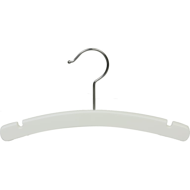White Rounded Wooden Baby Hanger, Box of 25 10 Inch Wood Top Hangers w/  Chrome Swivel Hook for Infant Clothes or Onesie by International Hanger 
