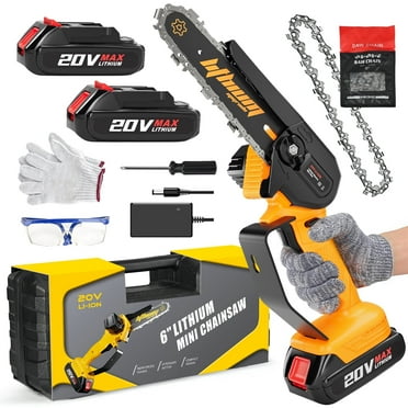 DEREAL 6-Inch Mini Chainsaw, 20V 1.5A Cordless Handheld Portable Small Chainsaw, Tool-less Chain Tensioning