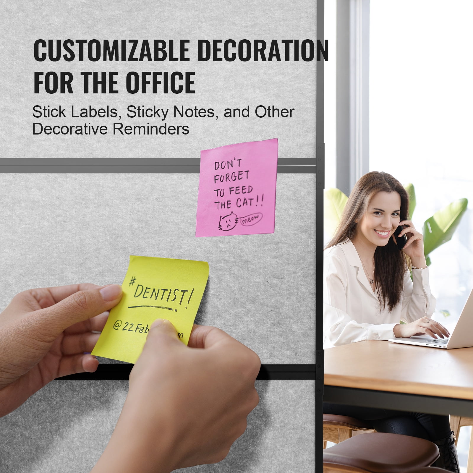 VEVOR Office Divider, 2 Panel Office Partition, Freestanding Office Divider Wall Partition & Privacy Divider Reduce Noise and Room Separation, Light Grey